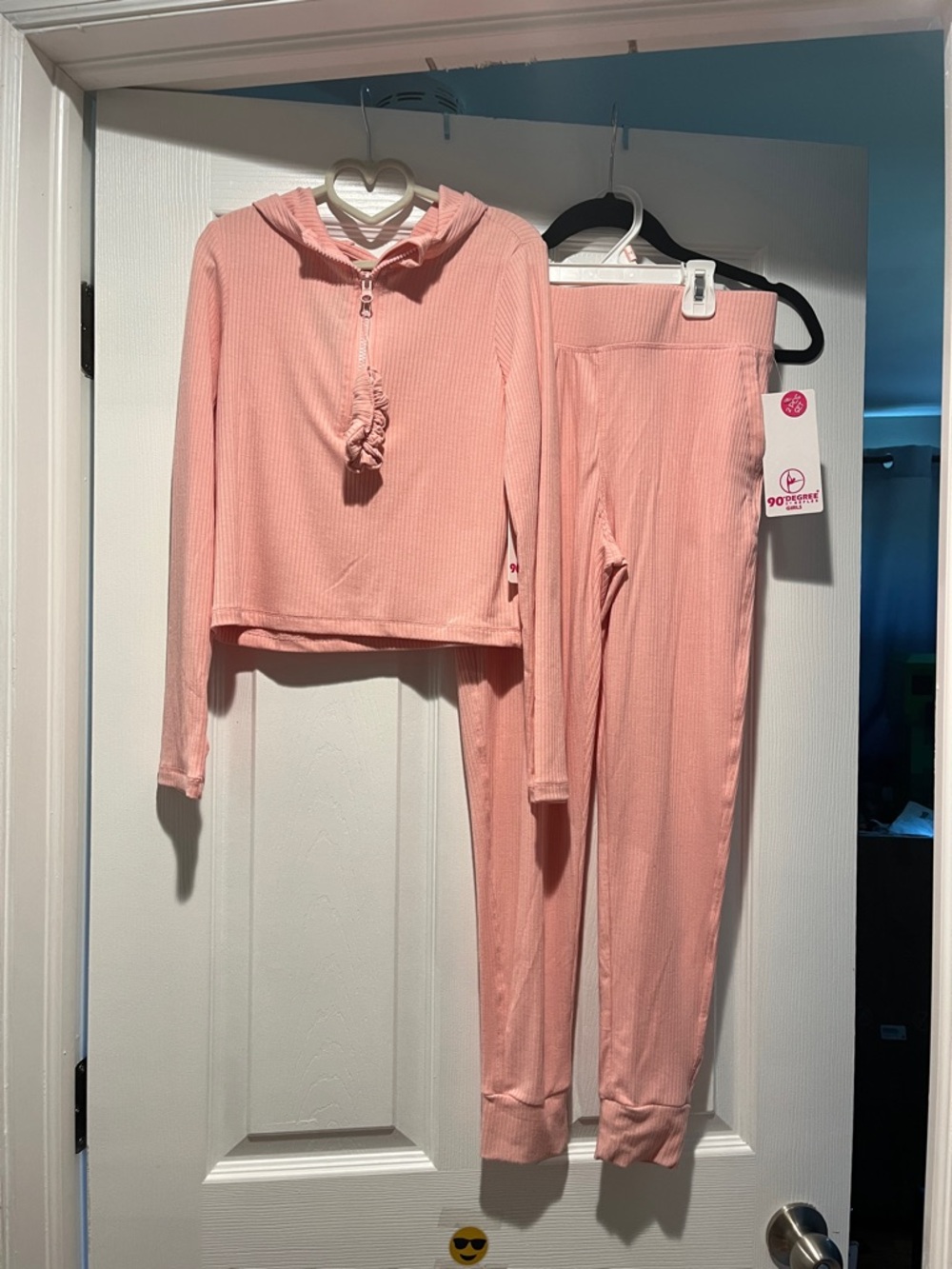 Reflex Girls' Pink Ribbed Hoodie and Jogger Set